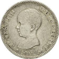 Coin, Spain, Alfonso XIII, Peseta, 1891, Madrid, EF(40-45), Silver, KM:691
