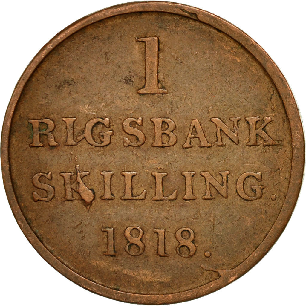 Coin, Denmark, Frederik VI, Rigsbankskilling, 1818, EF(40-45), Copper, KM:688