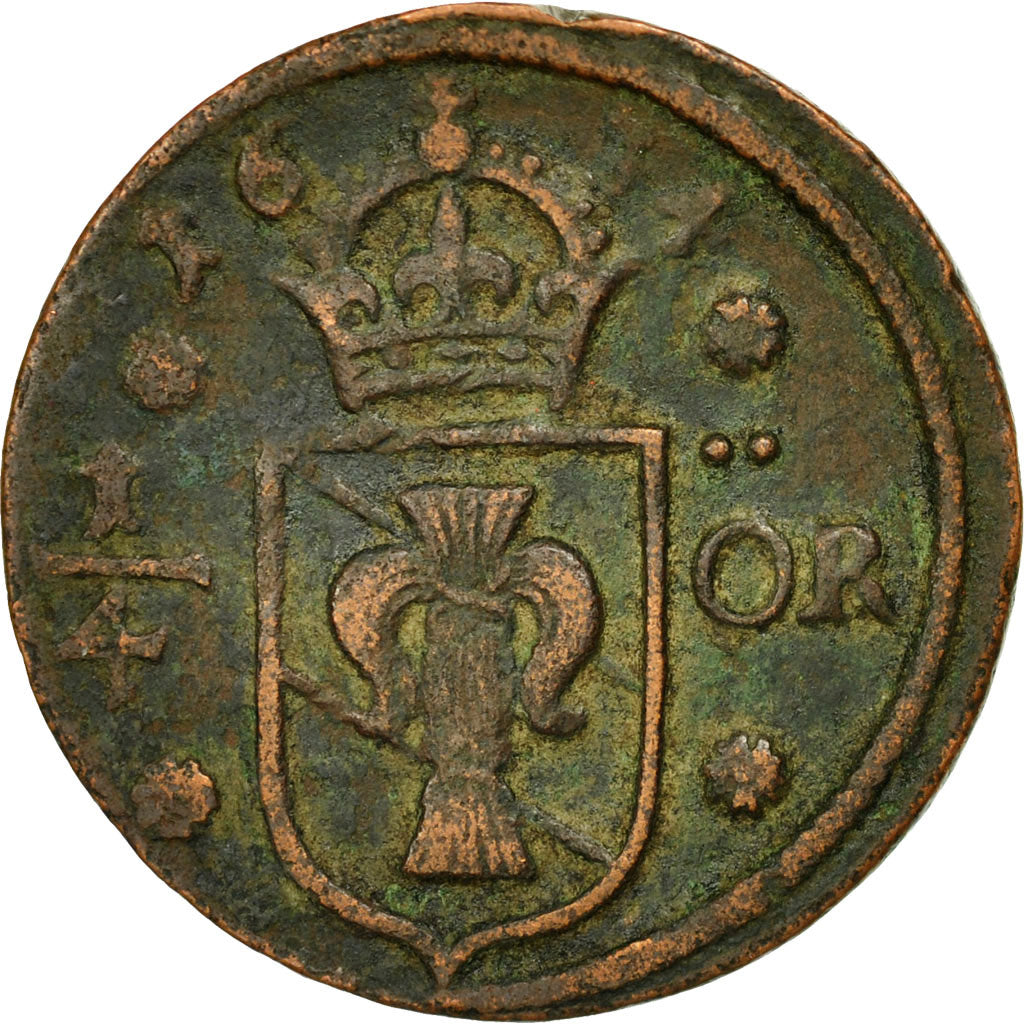 Coin, Sweden, 1/4 Ore, 1634, Nykoping, VF(20-25), Copper, KM:152.1
