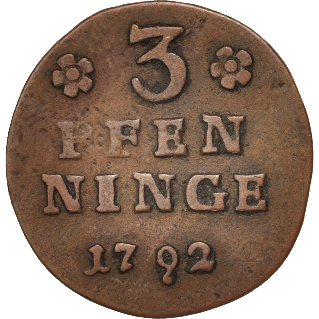 German States, POMERANIA, Gustav III, 3 Pfenninge, 1792, KM:422