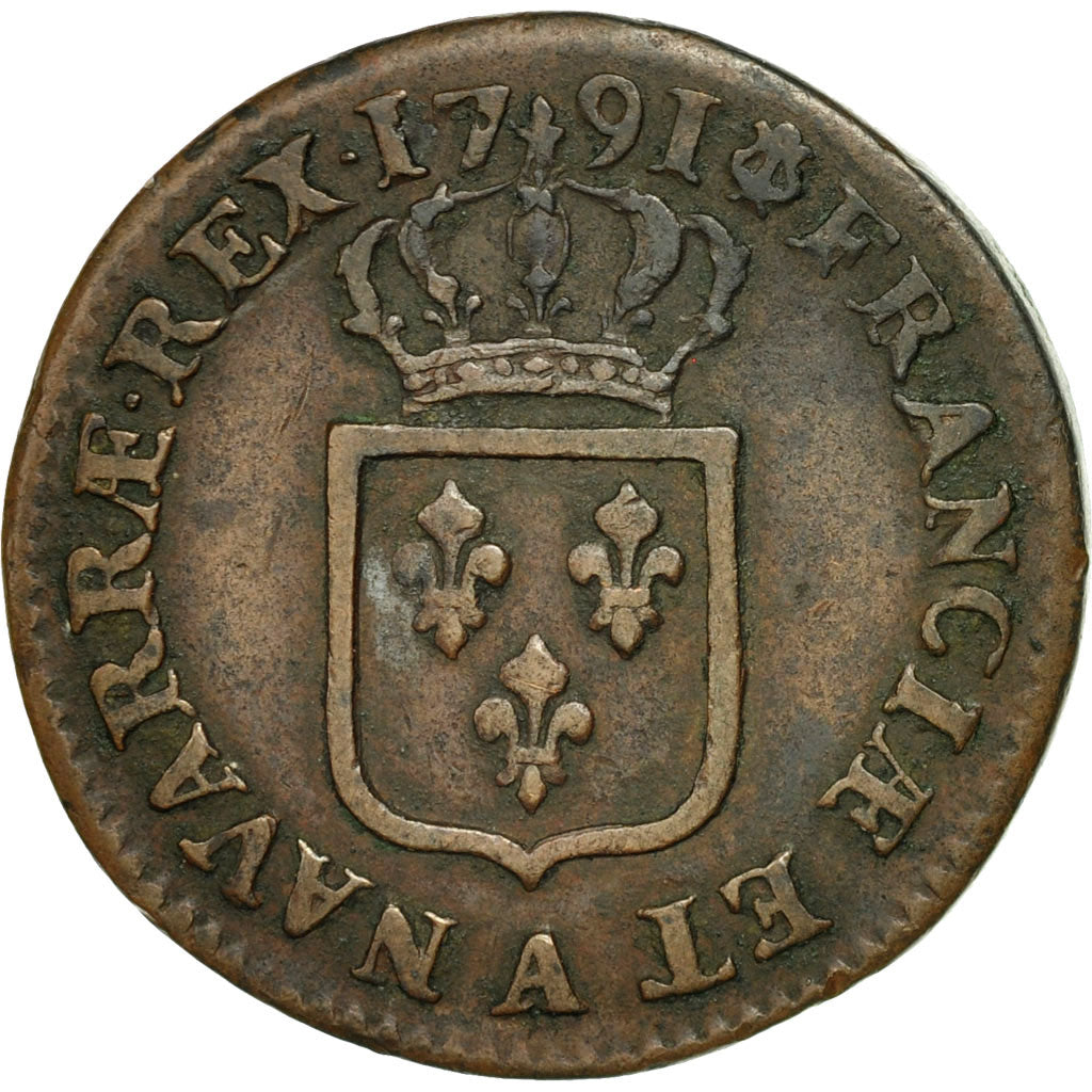 Monnaie, France, Louis XVI, Sol ou sou, 1791, Paris, TB+, Cuivre, Gadoury 350