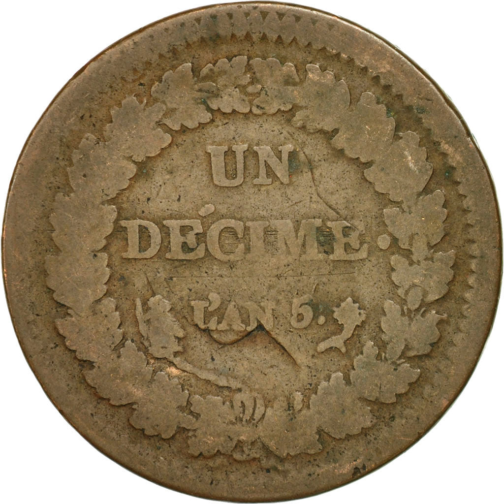 Moneta, Francia, Dupré, Decime, AN 5, Paris, B, Bronzo, KM:645.1, Gadoury:185