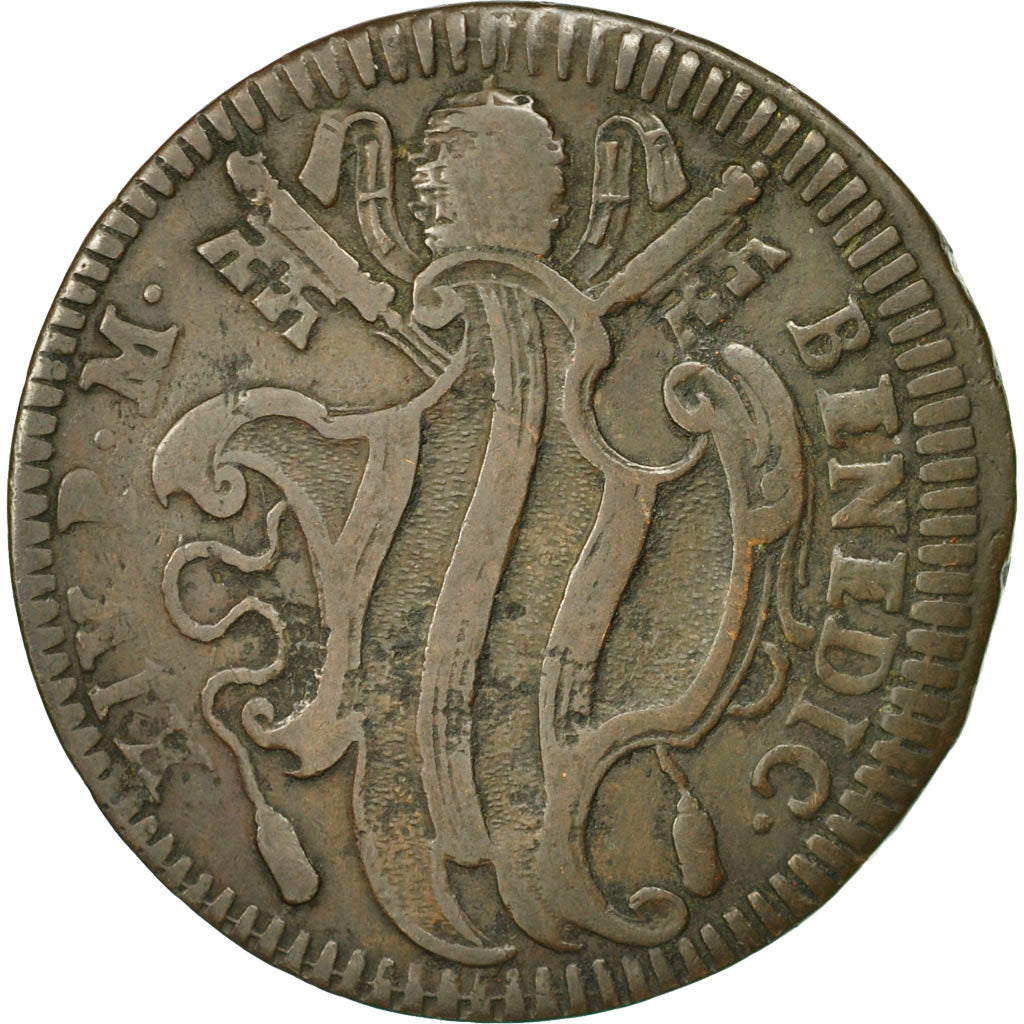 Coin, ITALIAN STATES, PAPAL STATES, Benedict XIV, Baiocco, Undated (1743)