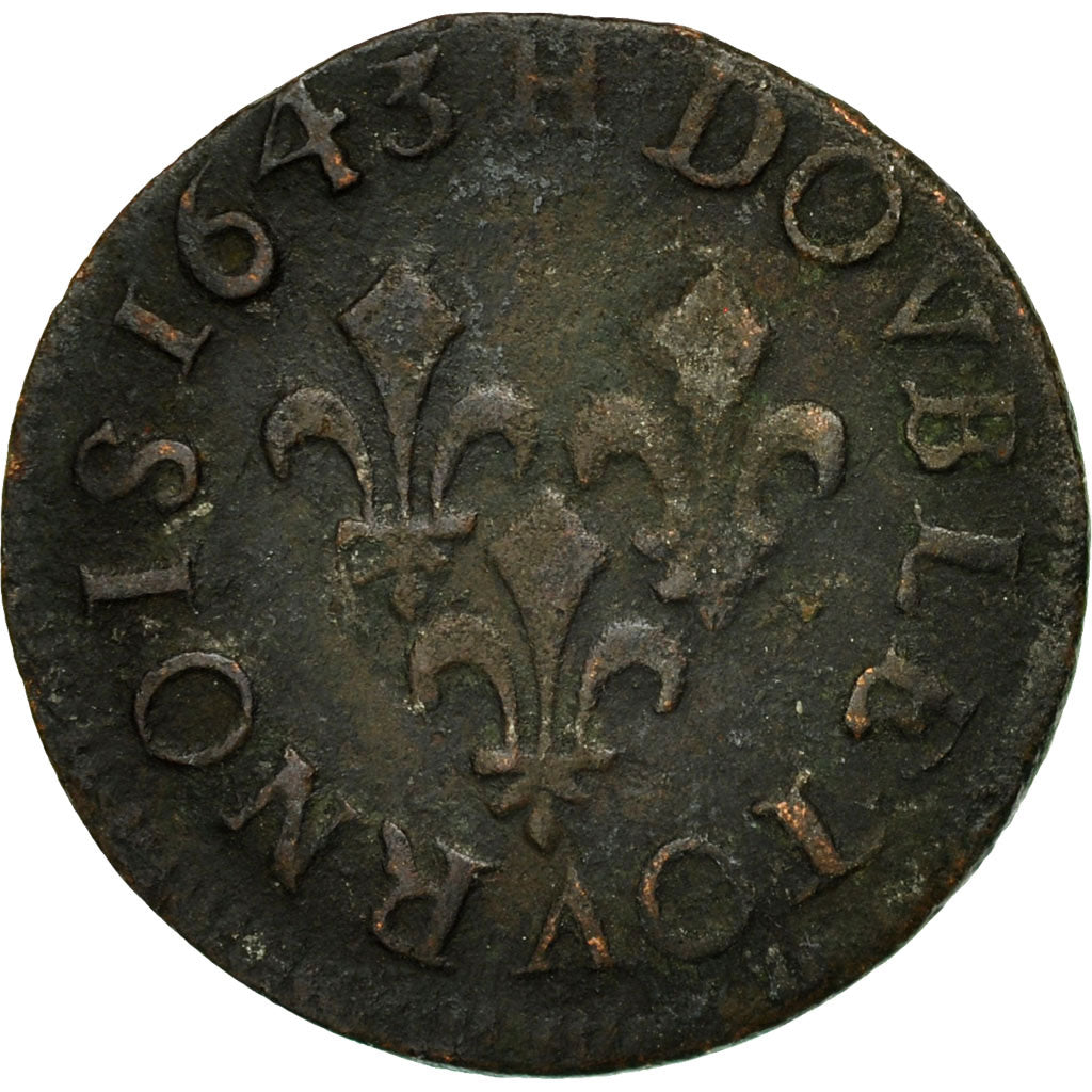 Munten, Frankrijk, Louis XIII, Double tournois de Warin,1643,La Rochelle,KM127.6
