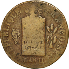 Coin, France, 2 sols aux balances daté, 2 Sols, 1793, Strasbourg, VG(8-10)