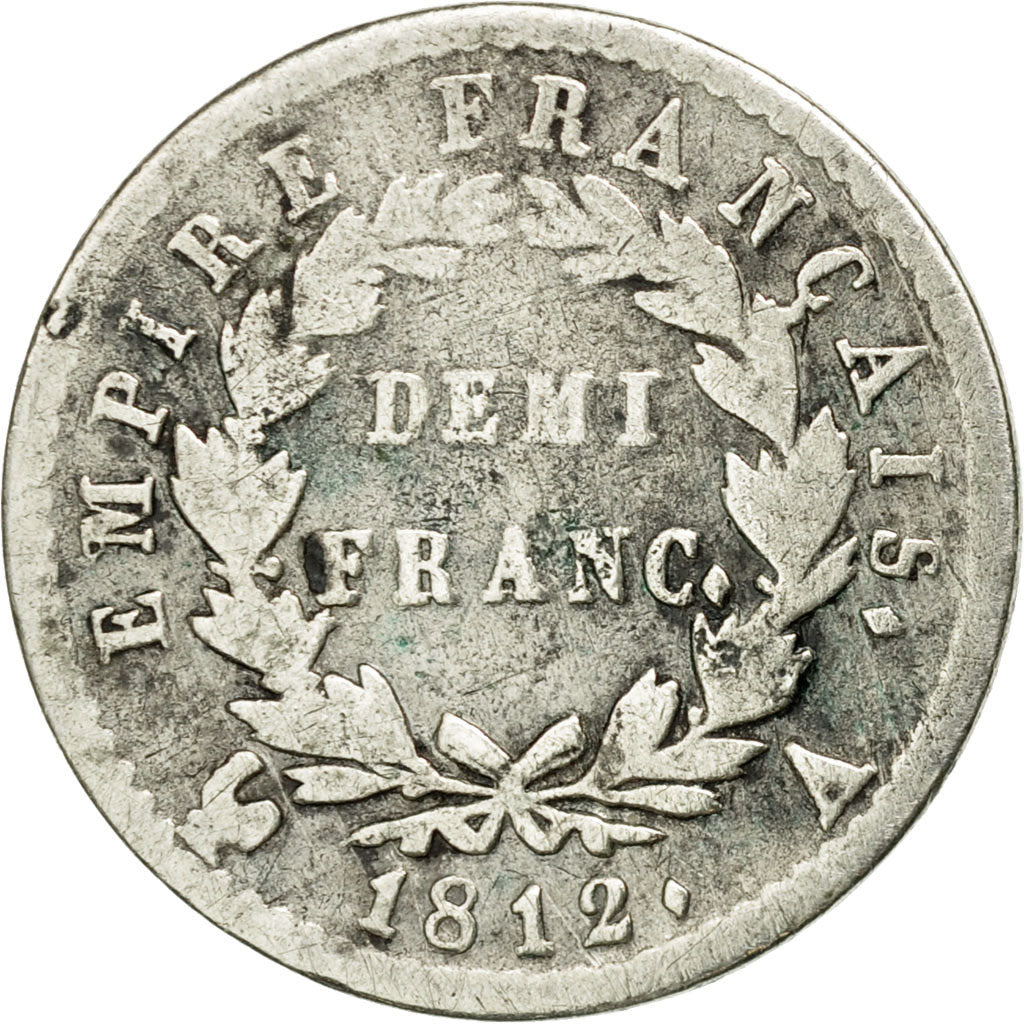 Moneda, Francia, Napoléon I, 1/2 Franc, 1812, Paris, BC, Plata, KM:691.1