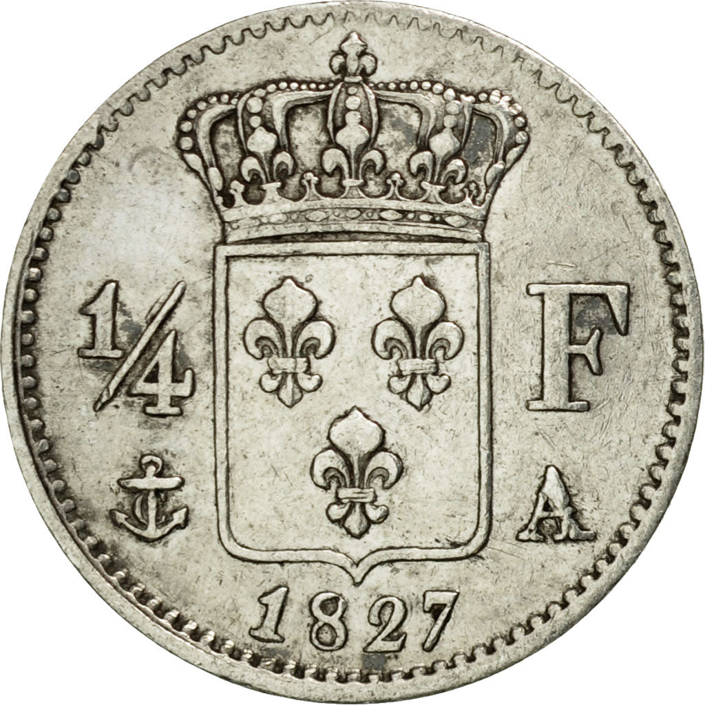 Moneda, Francia, Charles X, 1/4 Franc, 1827, Paris, MBC+, Plata, KM:722.1