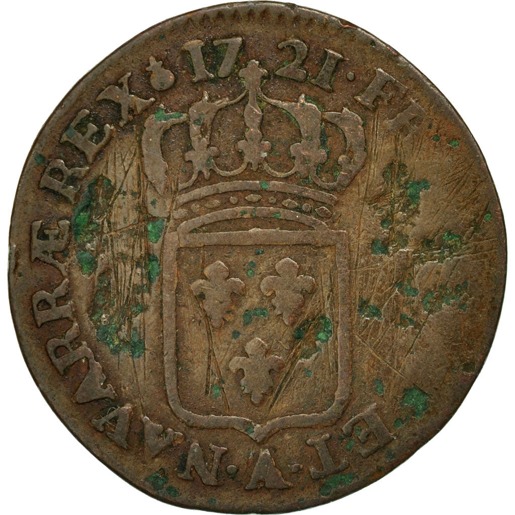 Monnaie, France, Louis XV, Demi sol au buste enfantin, 1/2 Sol, 1721, Paris, B