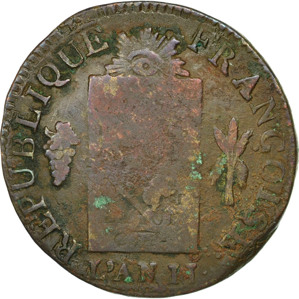 Coin, France, Sol aux balances françoise, Sol, 1793, Bayonne, VG(8-10), Bronze