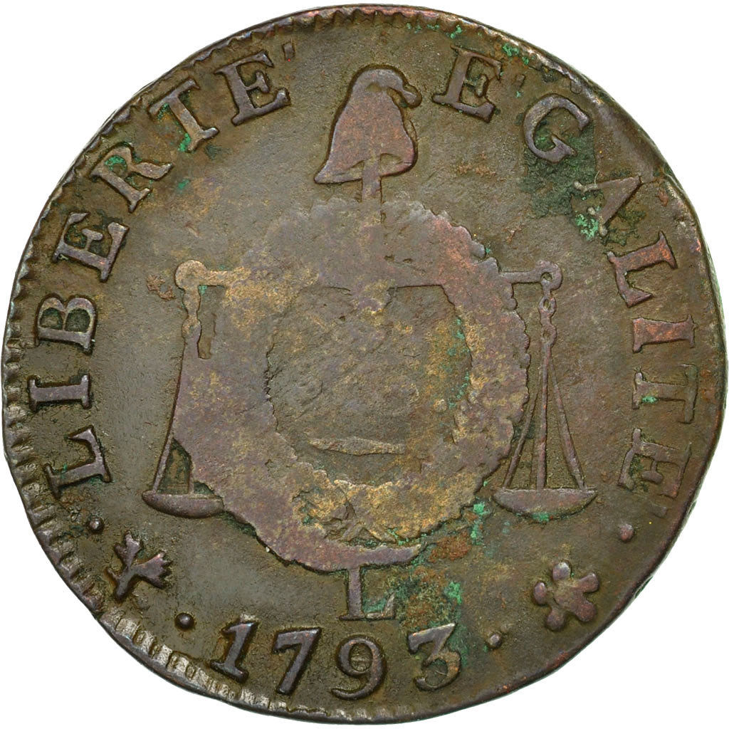 Coin, France, Sol aux balances françoise, Sol, 1793, Bayonne, VG(8-10), Bronze
