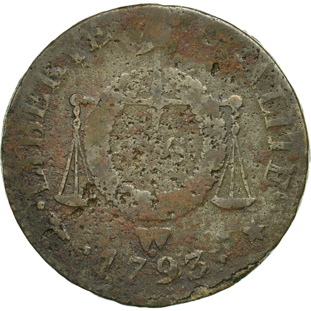 Coin, France, Sol aux balances françoise, 1793, Arras, VG(8-10), Bronze
