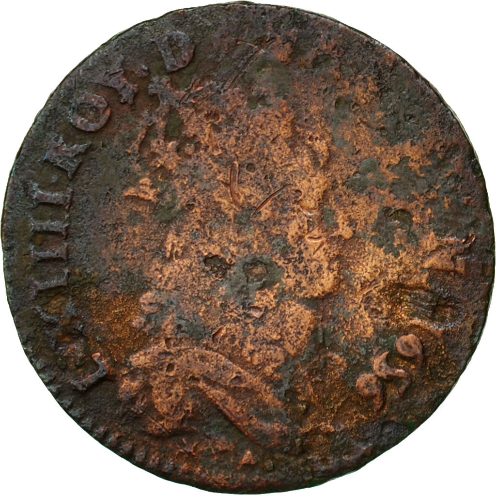 Moneta, Francia, Louis XIV, Liard de France au buste juvénile, 1656 Acquigny