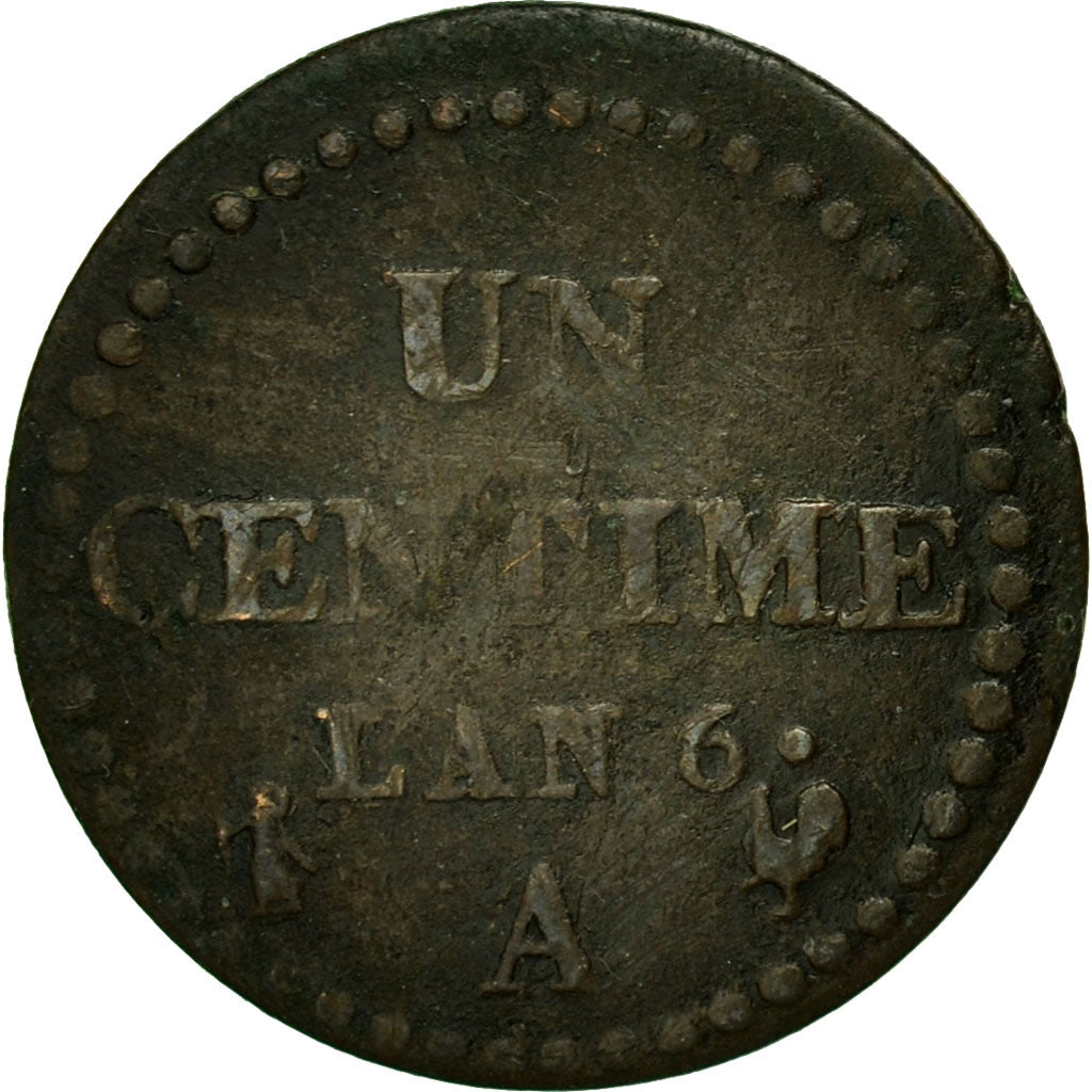 Moneda, Francia, Dupré, Centime, AN 6, Paris, BC+, Bronce, KM:646, Gadoury:76