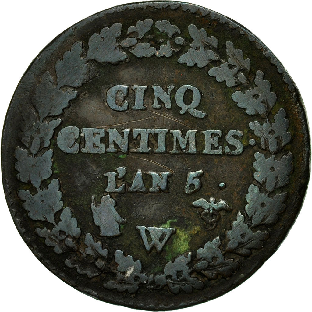 Moneta, Francia, Dupré, 5 Centimes, AN 5, Lille, MB, Bronzo, KM:640.11