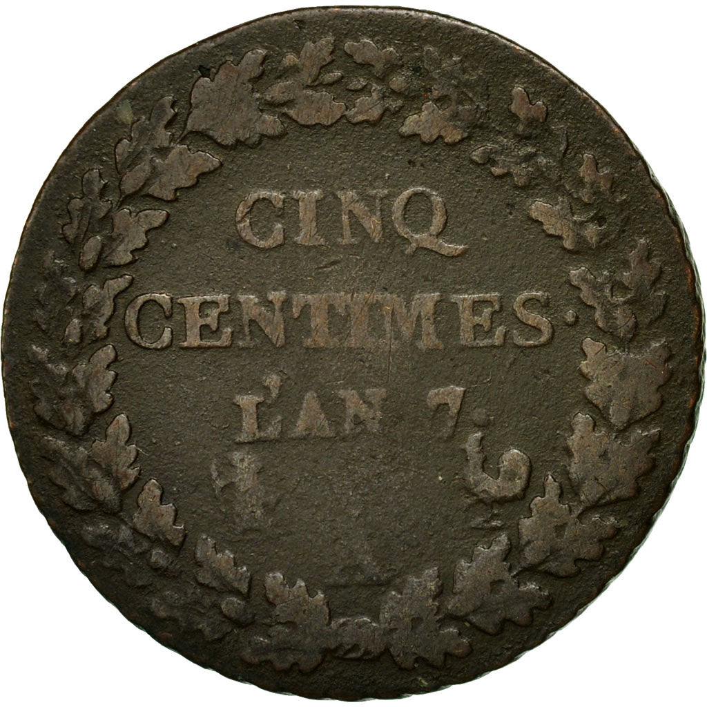 Moneta, Francia, Dupré, 5 Centimes, AN 7, Paris, MB, Bronzo, KM:640.1