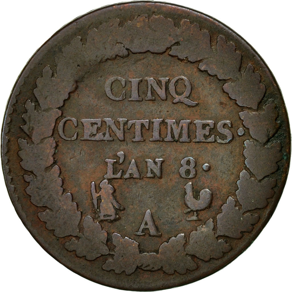 Coin, France, Dupré, 5 Centimes, AN 8, Paris, F(12-15), Bronze, KM:640.1