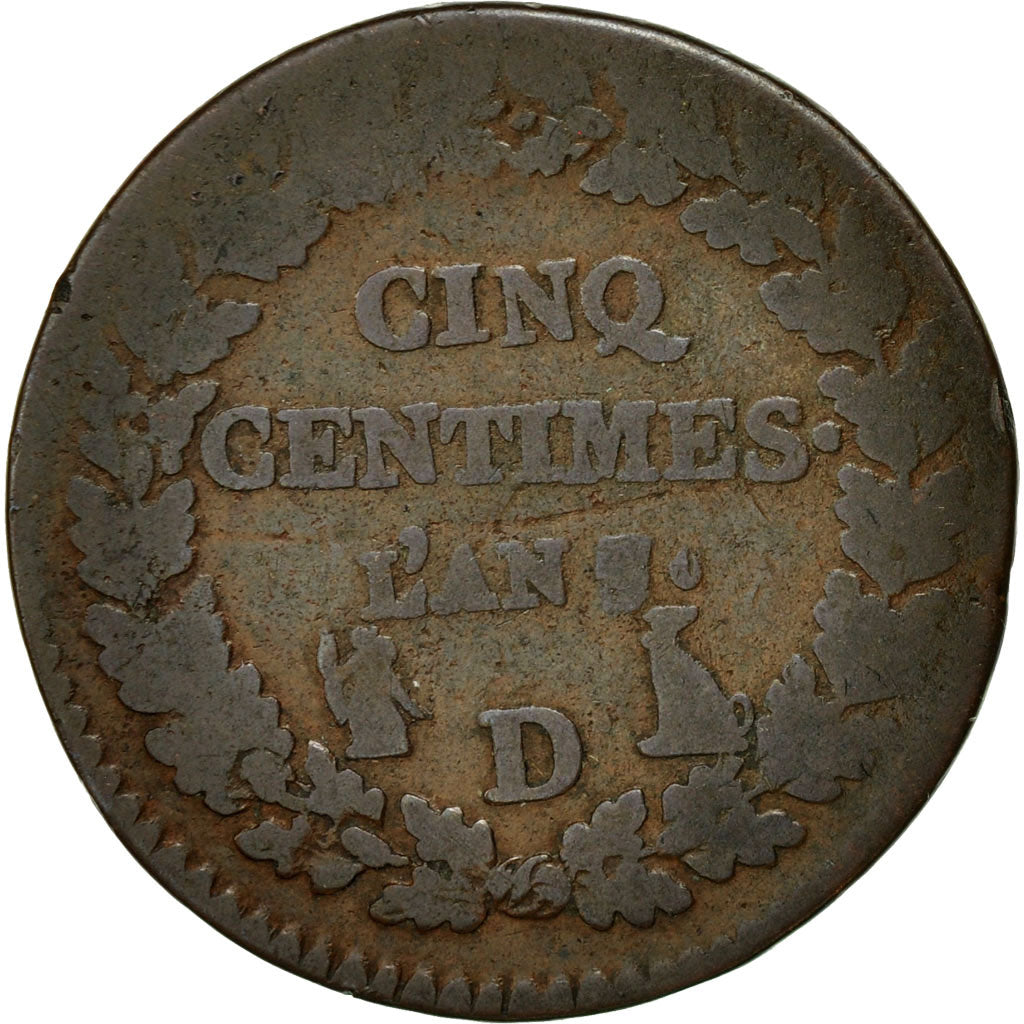 Moneta, Francia, Dupré, 5 Centimes, AN 7/5, Lyons, B, Bronzo, KM:640.5