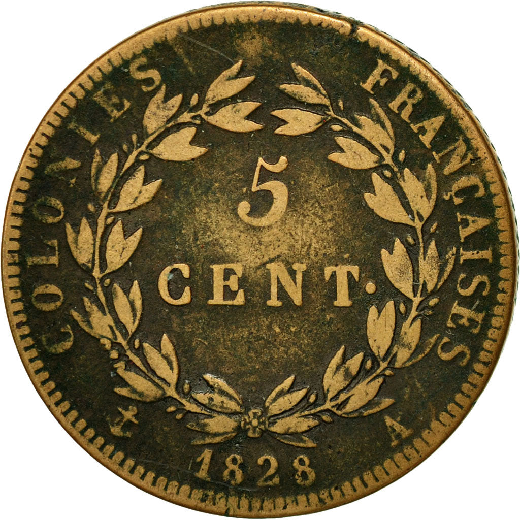 Coin, FRENCH COLONIES, Charles X, 5 Centimes, 1828, Paris, VF(20-25), Bronze