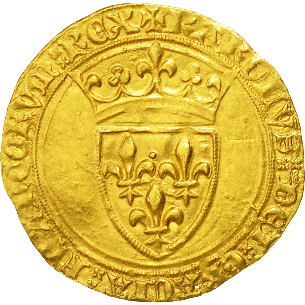 Coin, France, Charles VI, Ecu d'or, La Rochelle, AU(50-53), Gold, Duplessy:369C