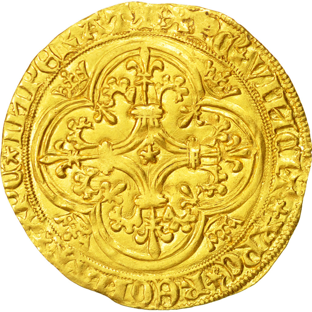 Coin, France, Charles VI, Ecu d'or, La Rochelle, AU(50-53), Gold, Duplessy:369C