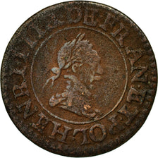 Moneda, Francia, Henri III, Denier Tournois, 1589, Paris, BC+, Cobre