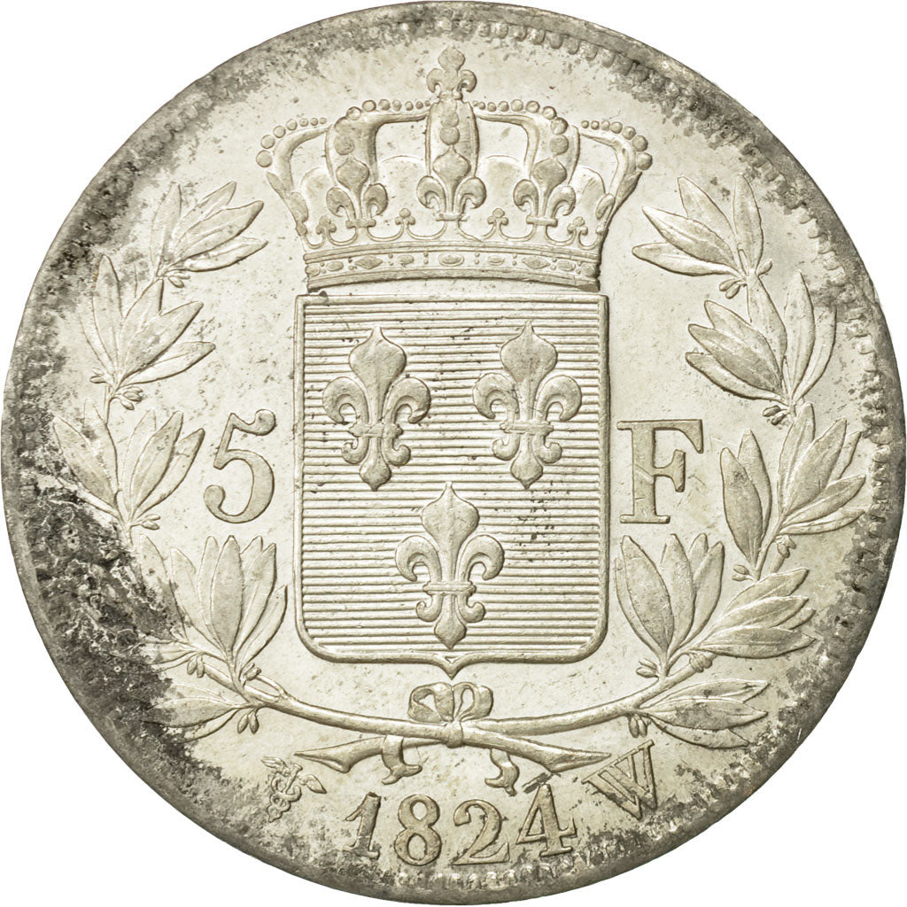 Moneta, Francia, Louis XVIII, 5 Francs, 1824, Lille, SPL, Argento, KM 711.13