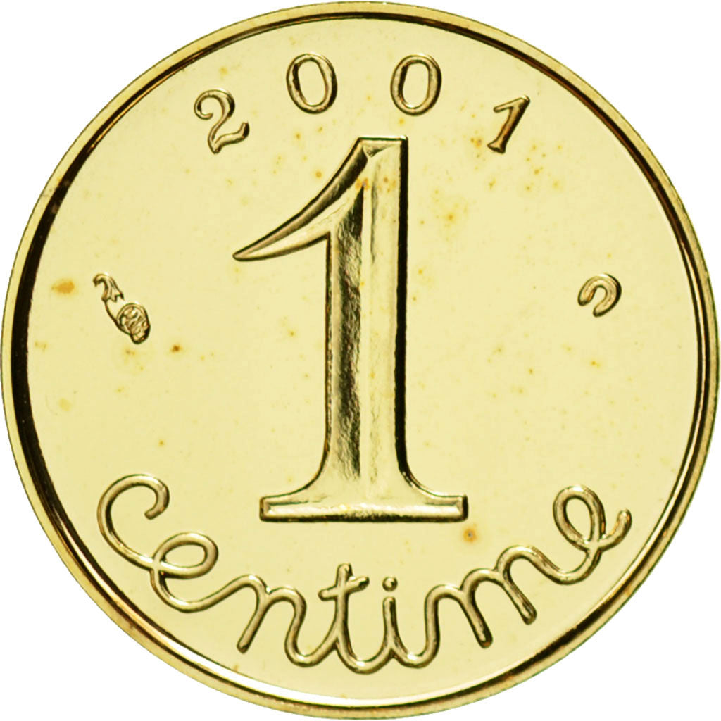 Coin, France, Épi, Centime, 2001, Paris, MS(65-70), Gold, KM:928a, Gadoury:91a