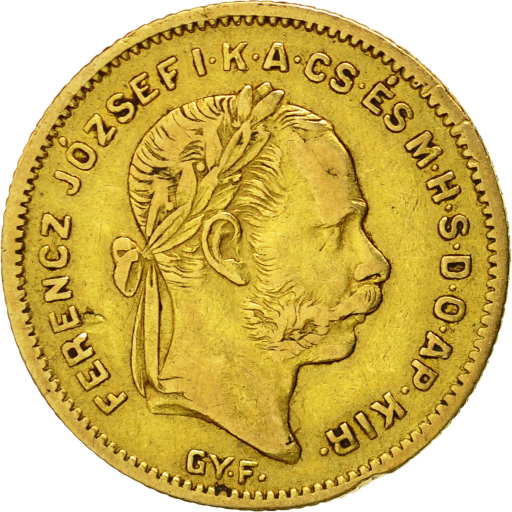 Moneda, Hungría, Franz Joseph I, 4 Forint 10 Francs, 1870, Karlsburg, BC+, Oro