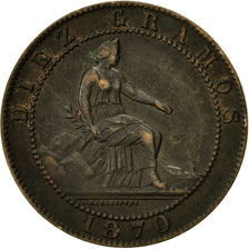Coin, Spain, Provisional Government, 10 Centimos, 1870, EF(40-45), Copper