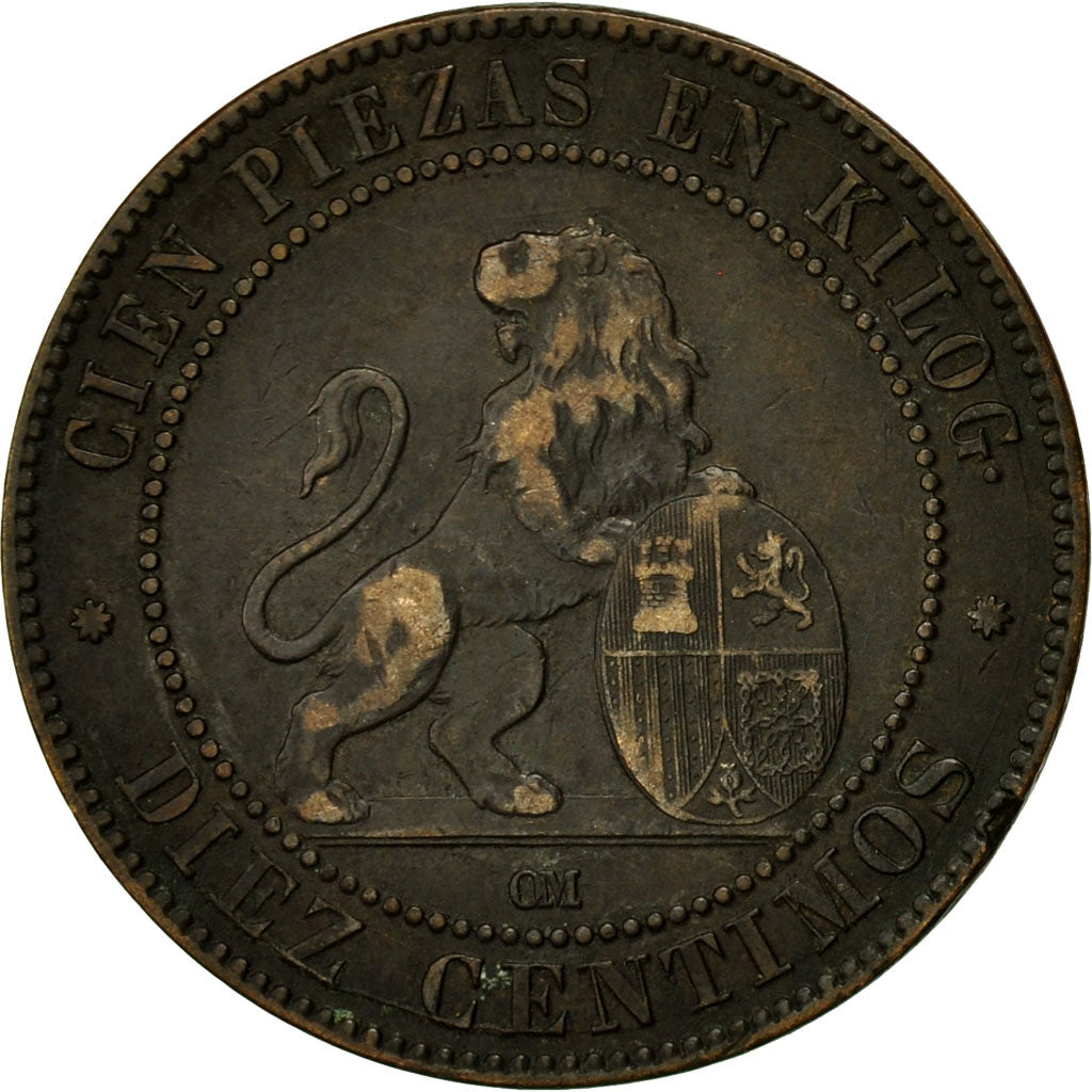 Coin, Spain, Provisional Government, 10 Centimos, 1870, EF(40-45), Copper