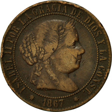 Coin, Spain, Isabel II, 2-1/2 Centimos, 1867, VF(30-35), Copper, KM:634.1