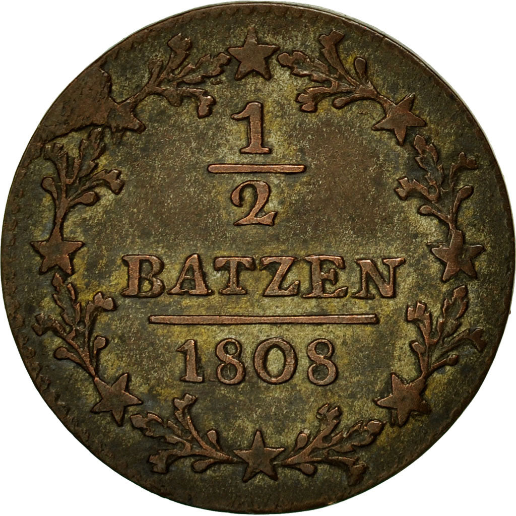 Coin, SWISS CANTONS, AARGAU, 1/2 Batzen, 1808, AU(50-53), Billon, KM:8.1