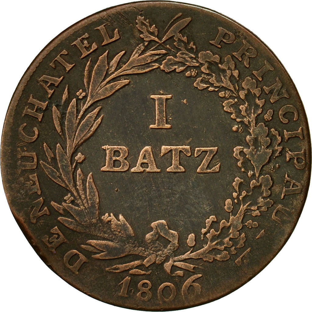 Coin, SWISS CANTONS, NEUCHATEL, Alexandre Berthier, Batzen, 1806, VF(30-35)