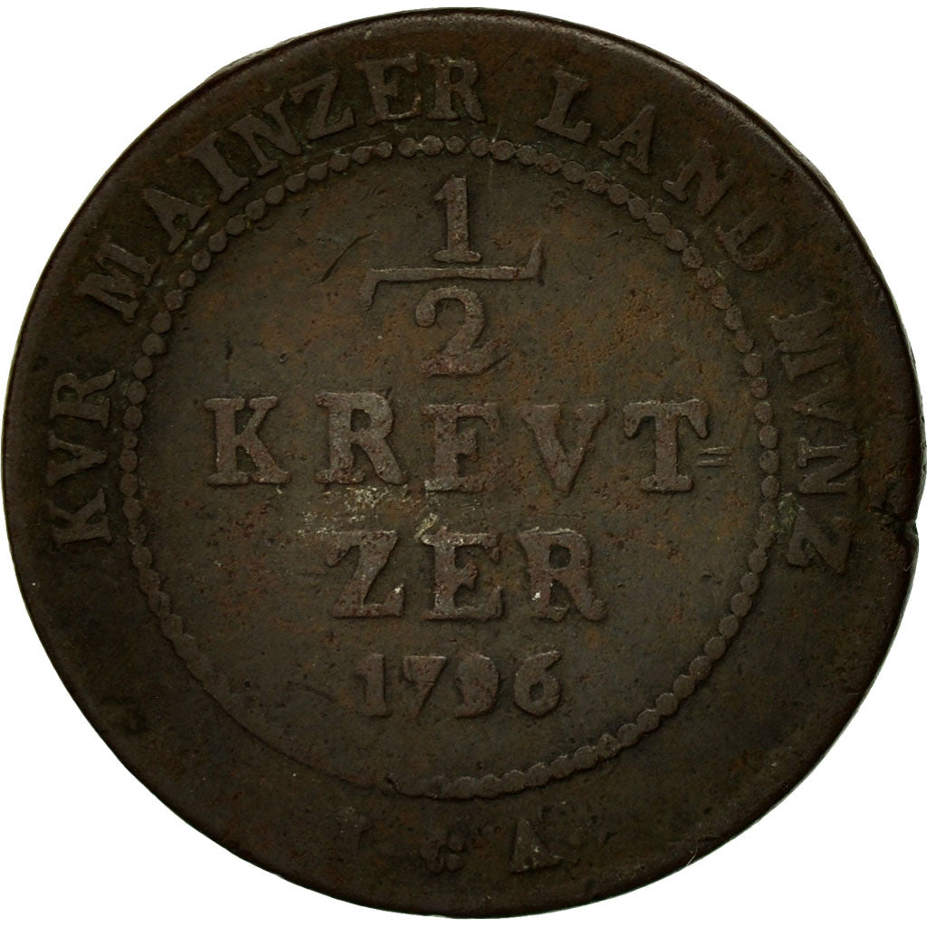 Moneta, Stati tedeschi, MAINZ, Friedrich Karl Josef, 1/2 Kreutzer, 1796, MB