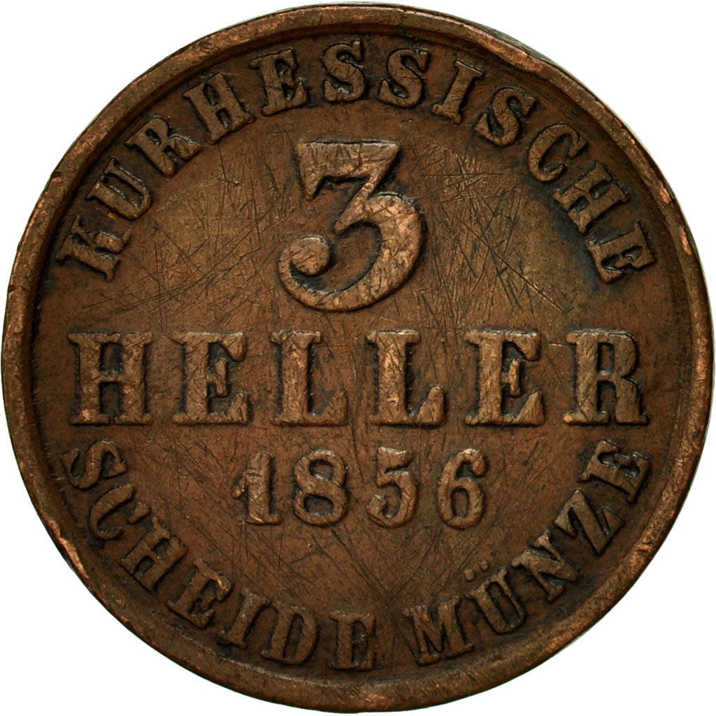 Coin, German States, HESSE-CASSEL, Friedrich Wilhelm, 3 Heller, 1856, VF(30-35)
