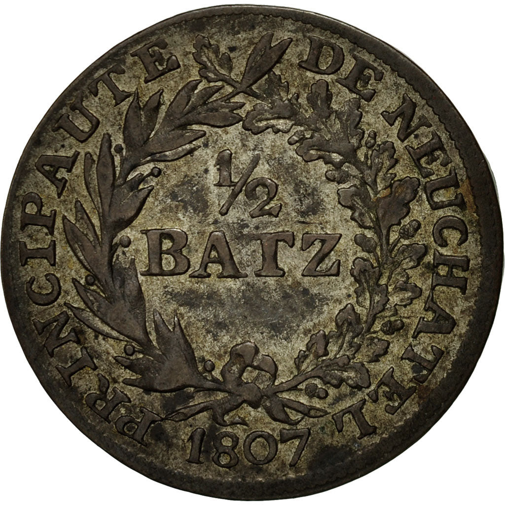 Coin, SWISS CANTONS, NEUCHATEL, Alexandre Berthier, 1/2 Batzen, 1807, AU(55-58)