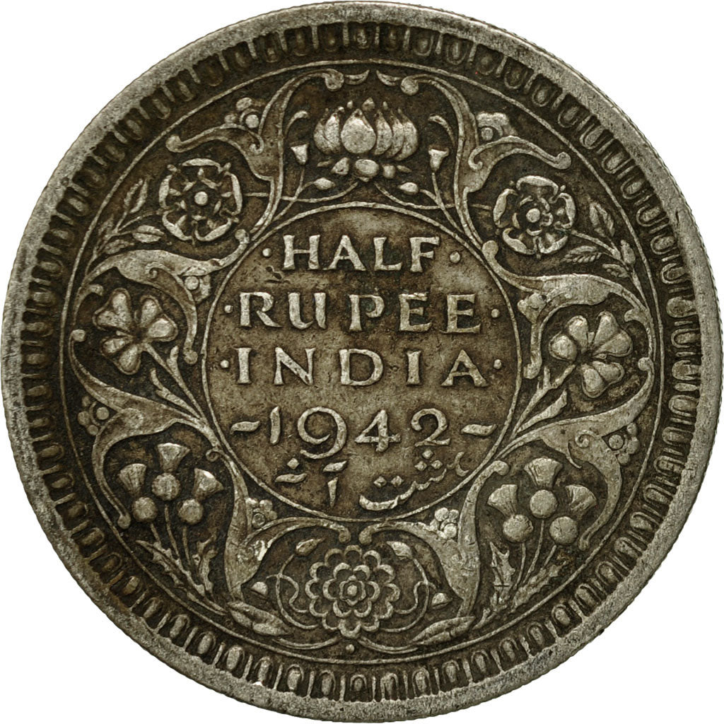 Coin, INDIA-BRITISH, George VI, 1/2 Rupee, 1942, EF(40-45), Silver, KM:552