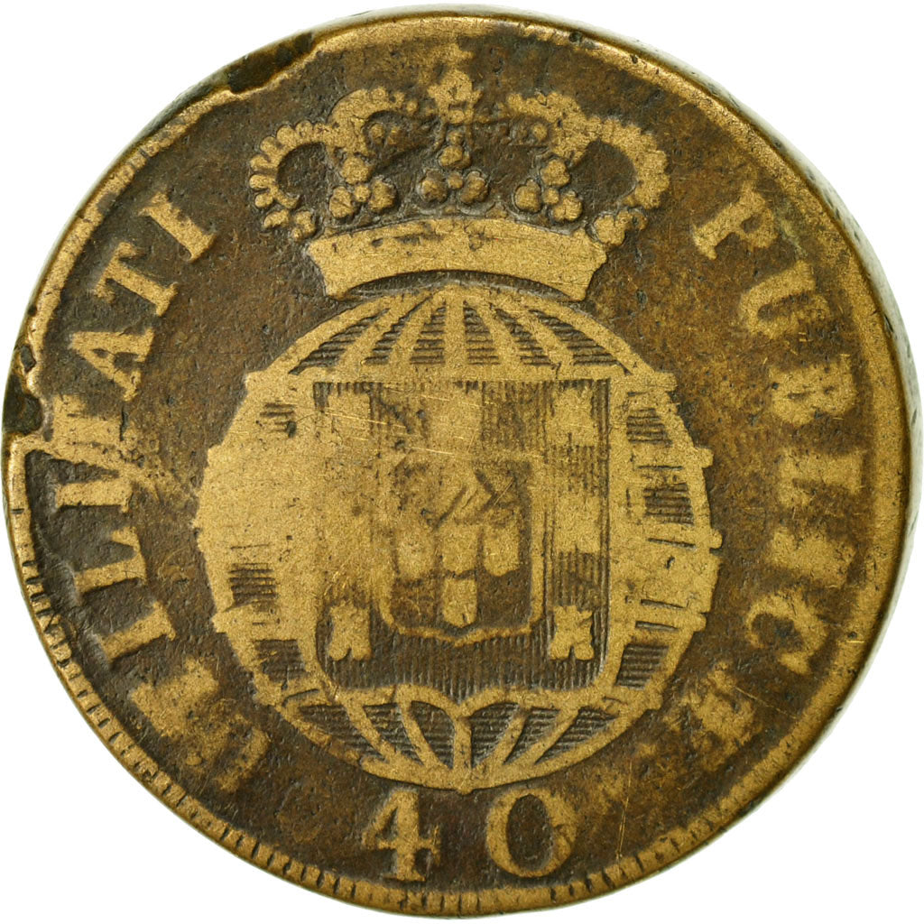 Moneda, Portugal, Jo, 40 Reis, Pataco, 1822, BC, Bronce, KM:370