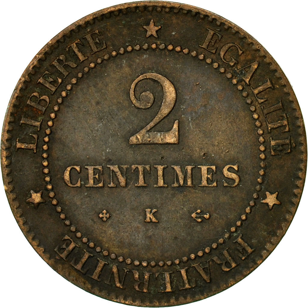 Monnaie, France, Cérès, 2 Centimes, 1878, Bordeaux, TTB, Bronze, Gadoury:105