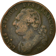 Moneda, Francia, 12 deniers françois, 12 Deniers, 1792, Lyons, BC+, Bronce