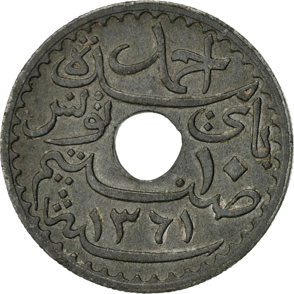Munten, Tunisië, Ahmad Pasha Bey, 10 Centimes, 1942, Paris, PR, Zinc, KM:267