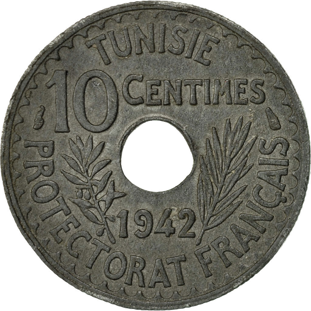 Munten, Tunisië, Ahmad Pasha Bey, 10 Centimes, 1942, Paris, PR, Zinc, KM:267