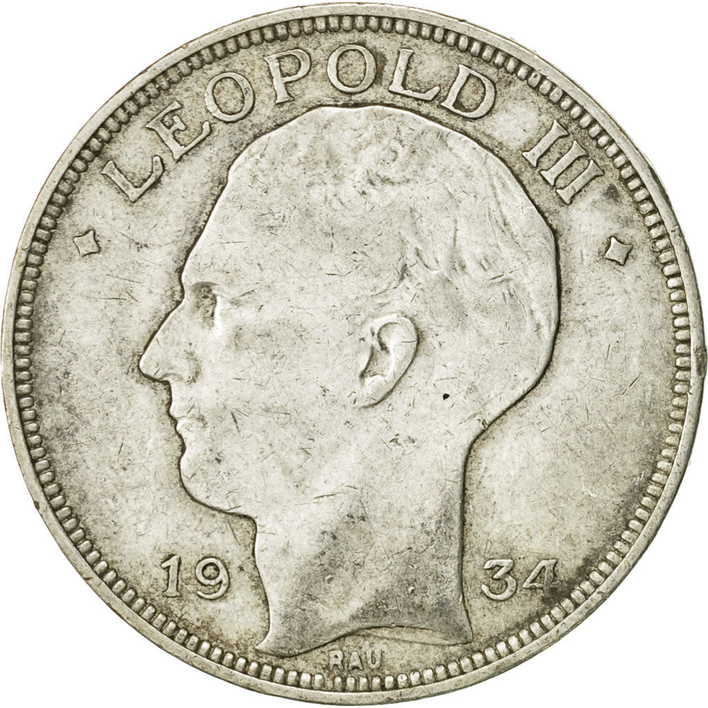 Coin, Belgium, 20 Francs, 20 Frank, 1934, EF(40-45), Silver, KM:105