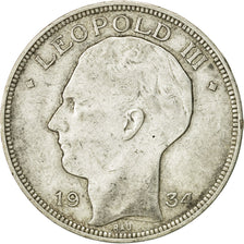 Coin, Belgium, 20 Francs, 20 Frank, 1934, EF(40-45), Silver, KM:105
