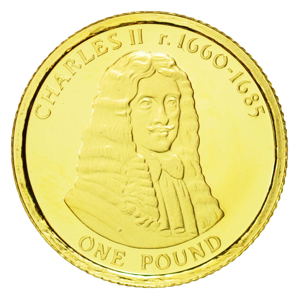 Coin, Alderney, Pound, 2008, British Royal Mint, Charles II, MS(65-70), Gold
