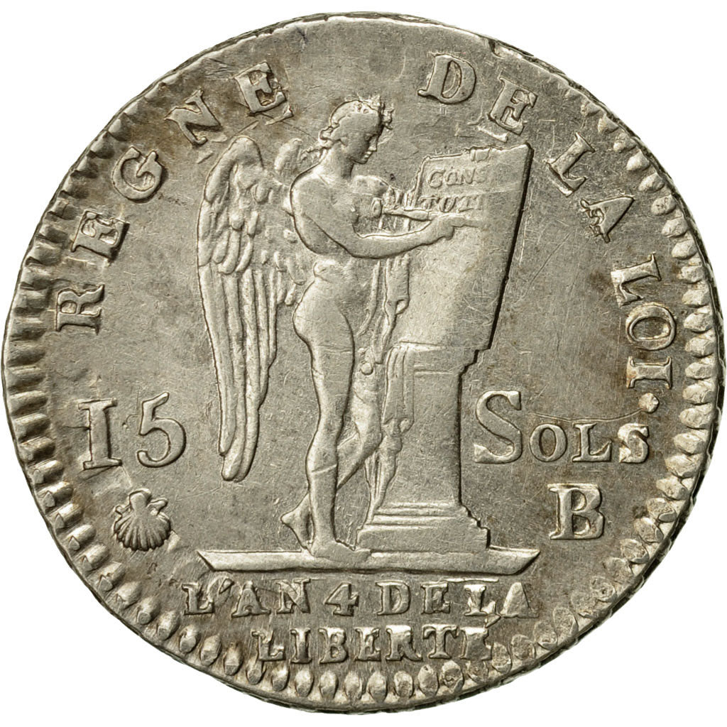 Coin, France, 15 sols françois, 1/8 ECU, 1792, Rouen, AU(50-53), KM 604.2