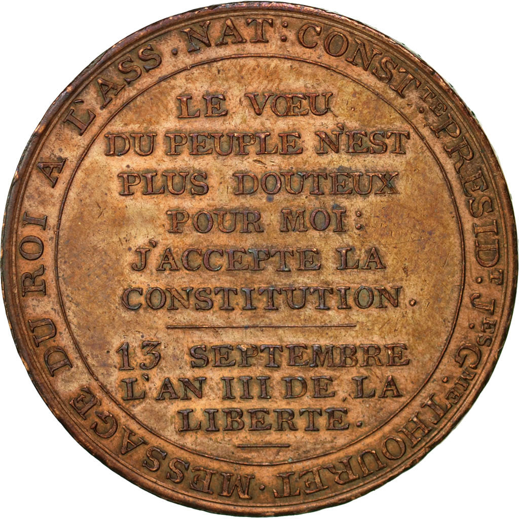 Coin, France, Medal, 1791, Monneron - Serment de Louis XVI, AU(50-53), Bronze