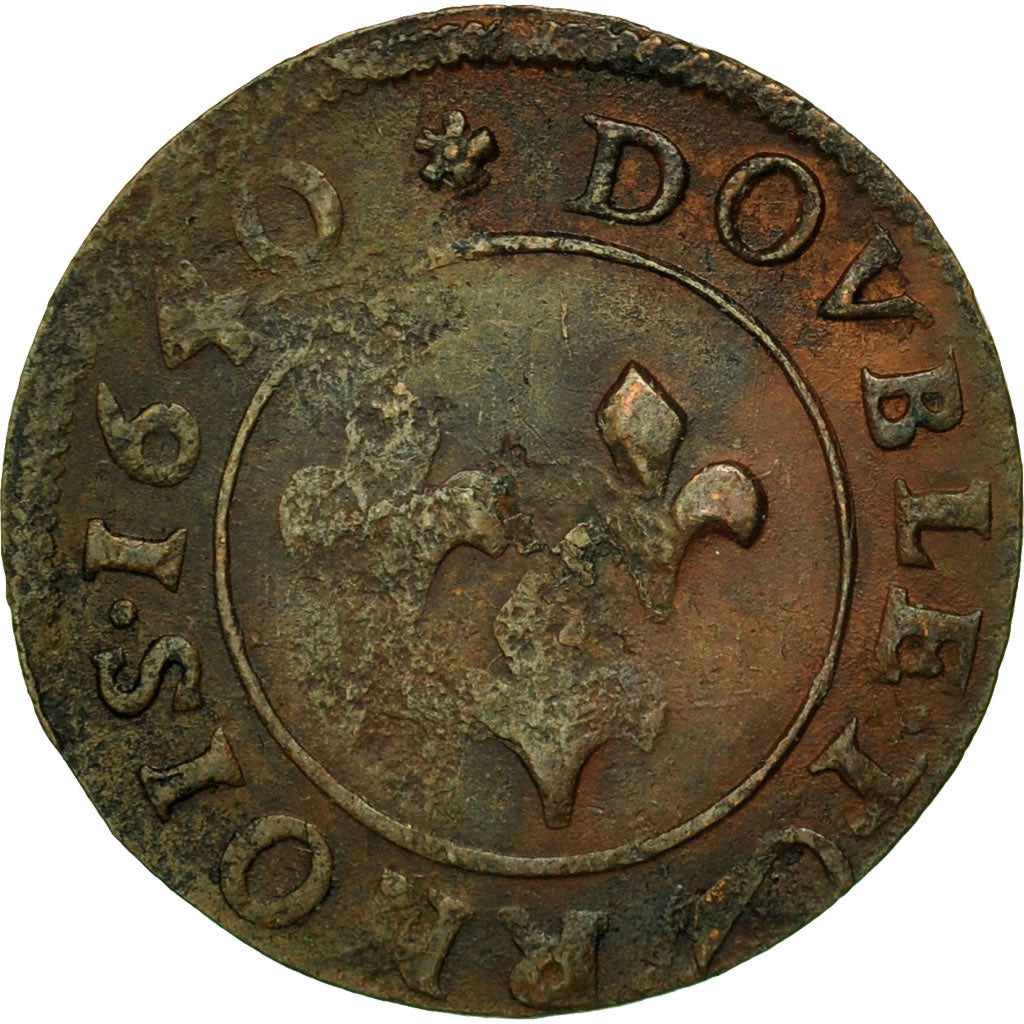 Coin, France, ORANGE, Fred-Henri de Nassau, Double Tournois, 1640, VF(30-35)