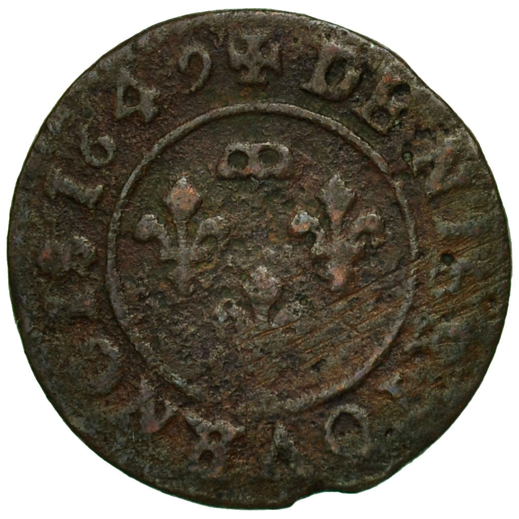 Munten, Frankrijk, DOMBES, Gaston van Orleans, Denier Tournois, 1649, FR, Koper