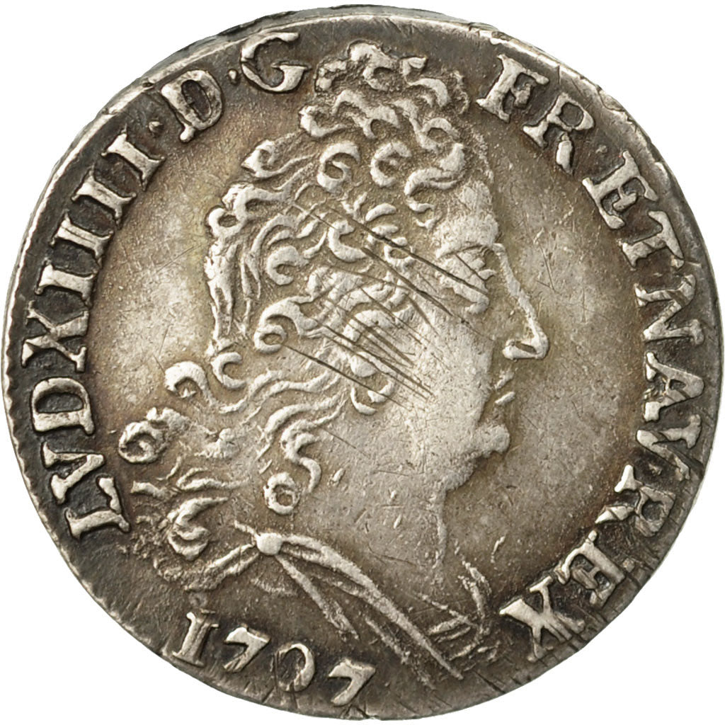 Monnaie, France, Louis XIV, 10 Sols aux insignes, 1707, Rennes, Gadoury 133